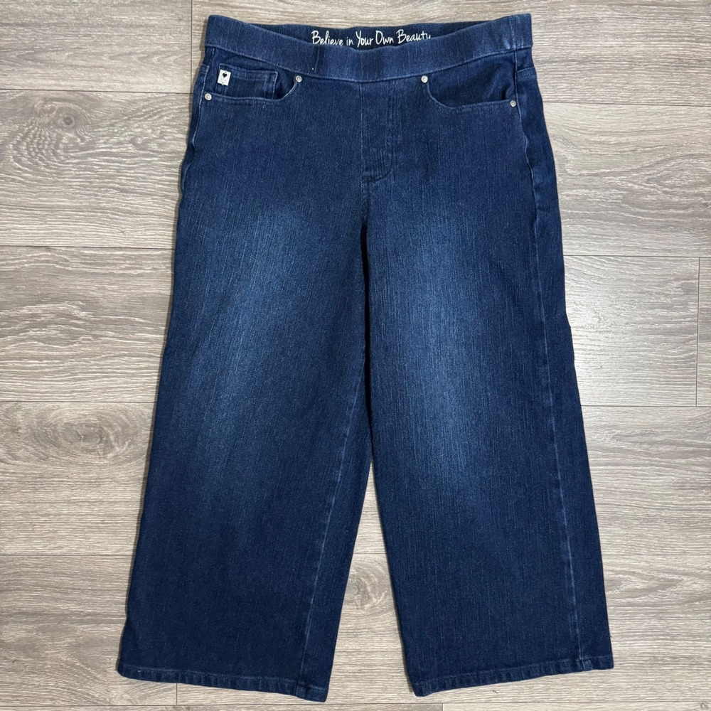 Belle by Kim Gravel Women 30x22 Dark Wash Wide Leg Pull-On Denim Jeans Size 10